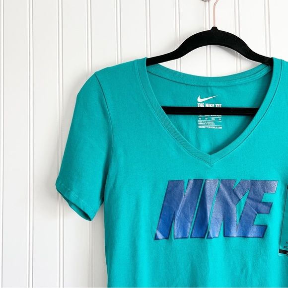 Nike XS Teal V Neck Logo Shirt - Picture 2 of 5
